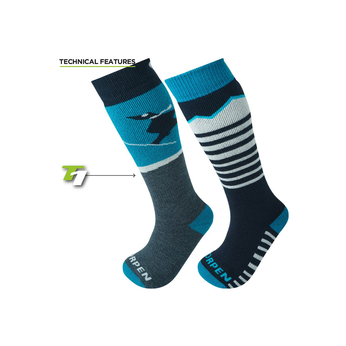 Sosete Schi Copii Lorpen S2Kne Merino 2 Pack Eco Blue