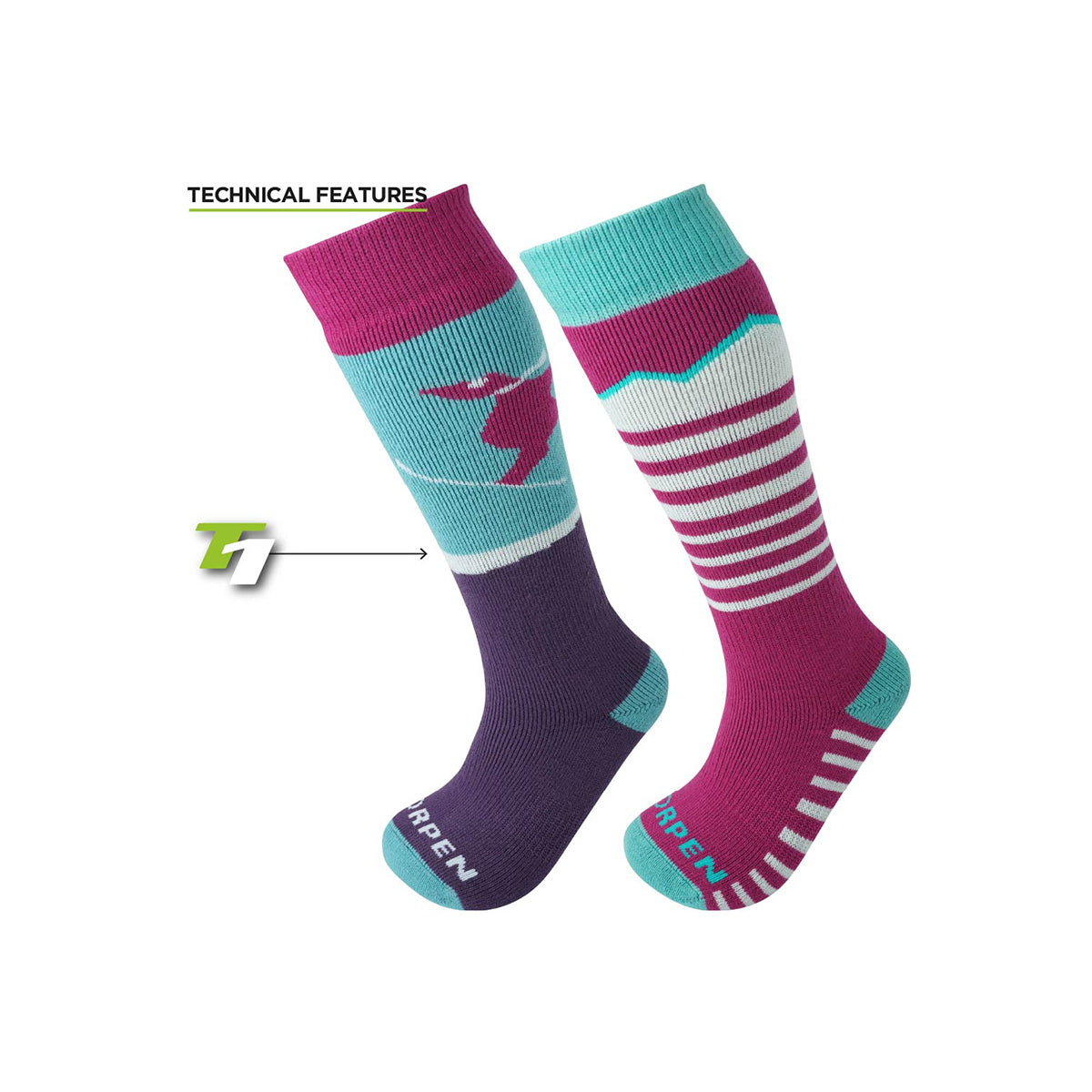 Sosete Schi Copii Lorpen S2Kne Merino 2 Pack Eco Berry