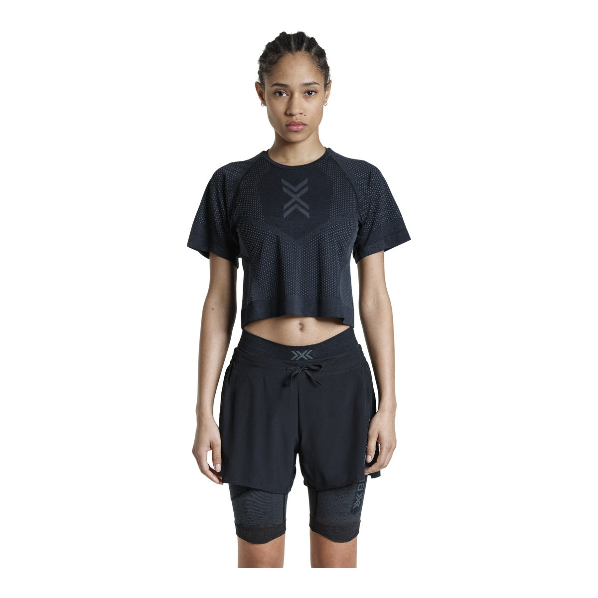 Tricou Femei X-Bionic Xceed Run Crop Wmn X Black/Rhino Grey