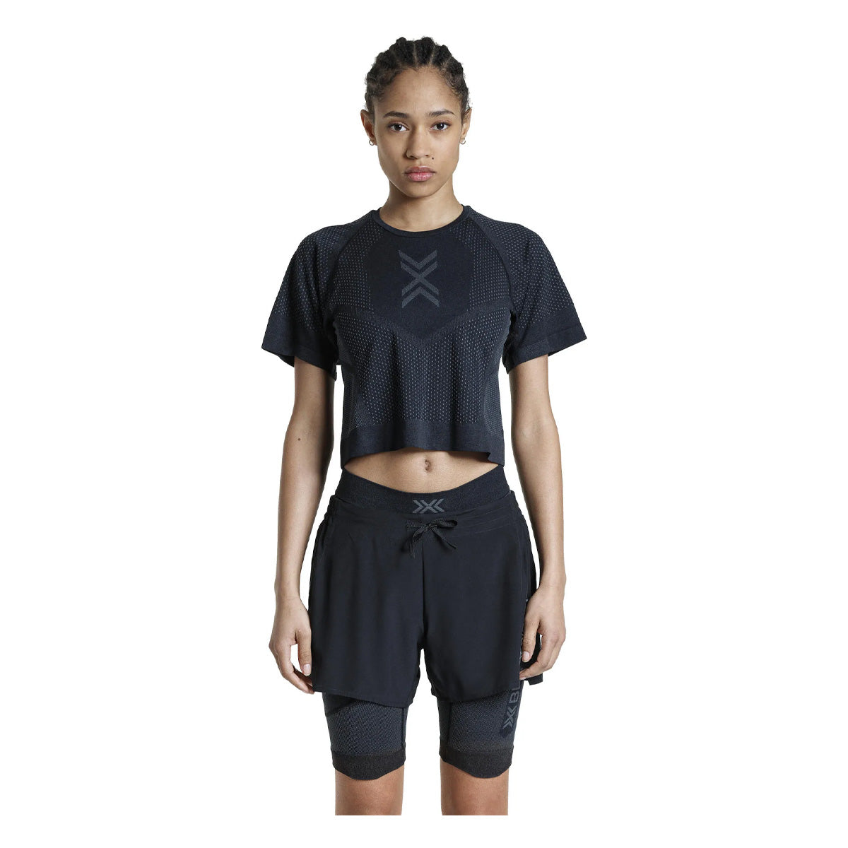 Top Femei X-BIONIC Xceed Run Crop X Black-Rhino Grey